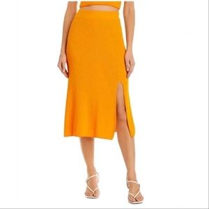 Rag & Bone Soleil Skirt Size Large Yellow Midi Slit Ribbed Knit Stretch Pull On